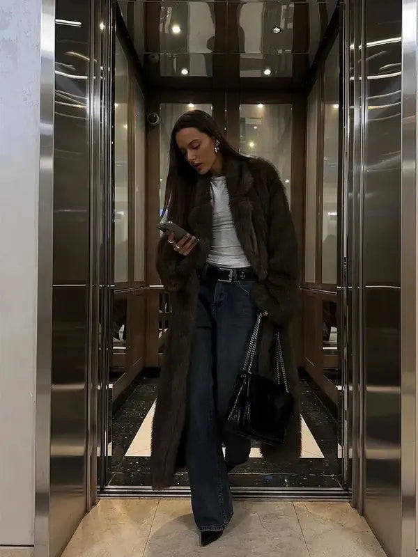 Aurora Luxe™ | Coat – Women’s Faux Fur Coat with Long Sleeve Medium-Length Elegance & Warmth