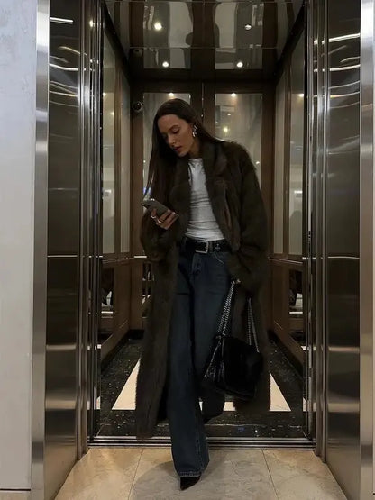 Aurora Luxe™ | Coat – Women’s Faux Fur Coat with Long Sleeve Medium-Length Elegance & Warmth