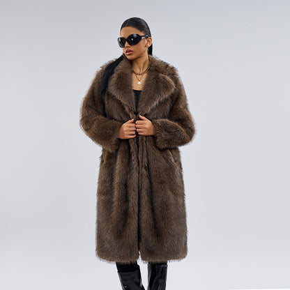 Aurora Luxe™ | Coat – Women’s Faux Fur Coat with Long Sleeve Medium-Length Elegance & Warmth