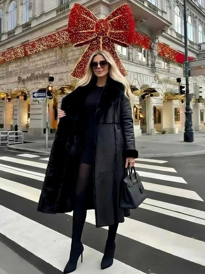 Vienna Luxe™ | Coat with Faux Fur Trim – Women's Faux Fur Coat Long Sleeve Medium-Length Jacket