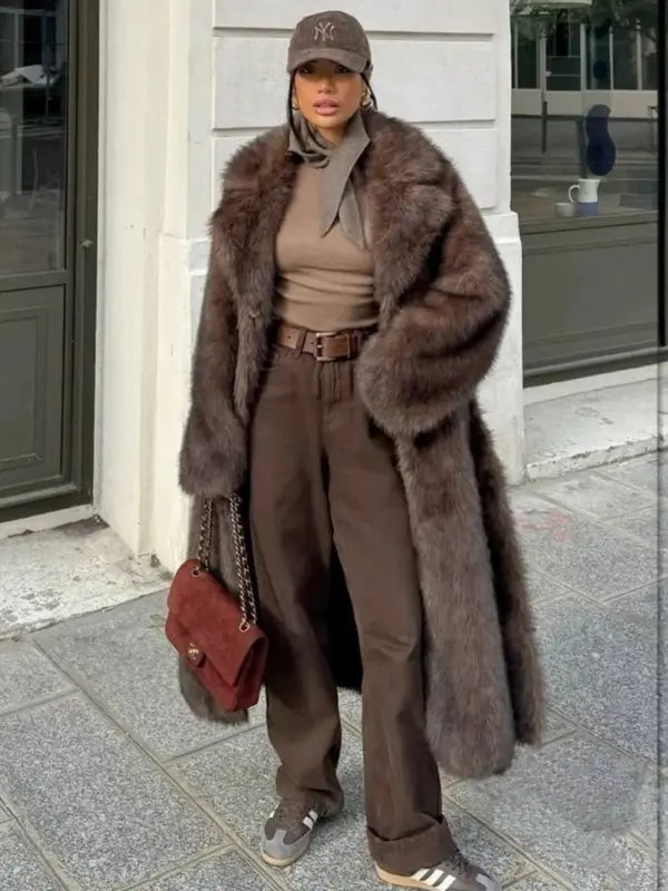 Aurora Luxe™ | Coat – Women’s Faux Fur Coat with Long Sleeve Medium-Length Elegance & Warmth