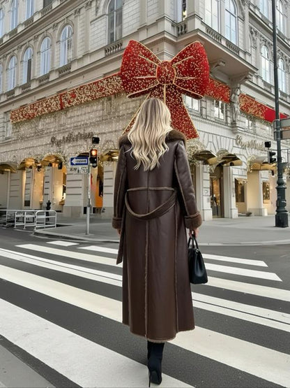 Vienna Luxe™ | Coat with Faux Fur Trim – Women's Faux Fur Coat Long Sleeve Medium-Length Jacket